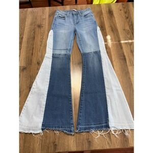 SO Jeans Women's Size 3 Blue Denim Flared Leg Cut-Off Mid Rise Mixed Wash